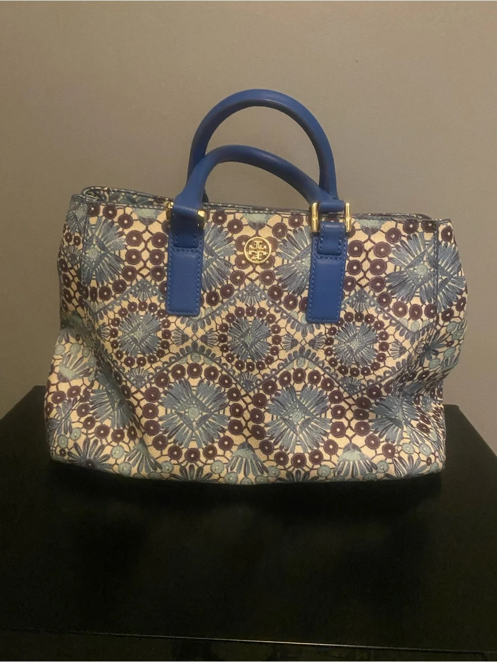 Tory Burch Blue Geometric  Satchel/Handbag with Blue Handles